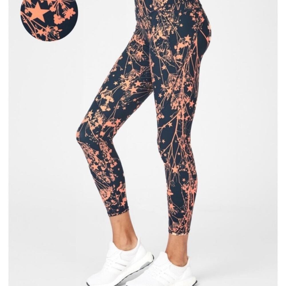 Sweaty Betty Power Leggings - Navy Blue and Coral Star Print XS